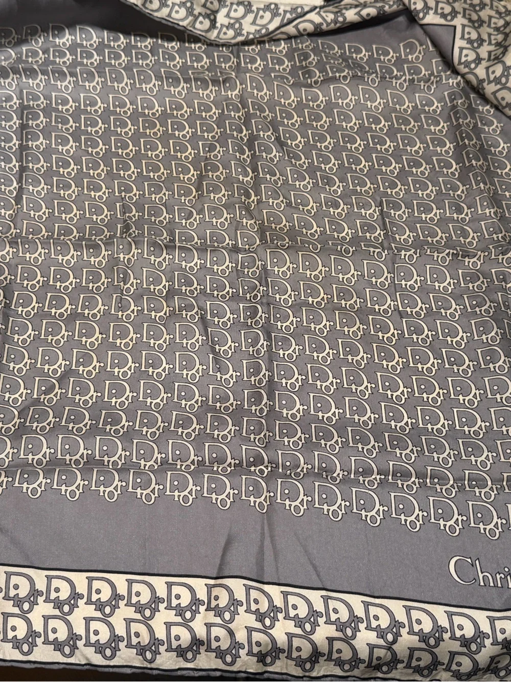 Dior Gray and Cream Logo-Print silk scarf